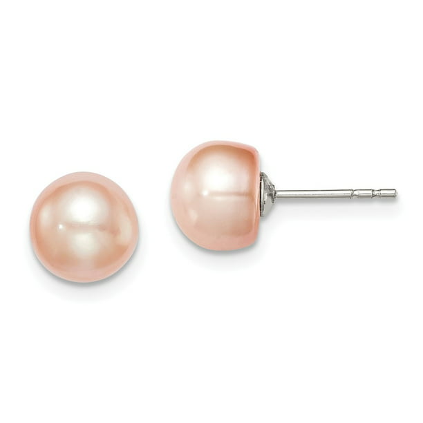 AAA Pink Cultured Freshwater Pearl 925 Stamped Sterling Silver Stud Earrings 